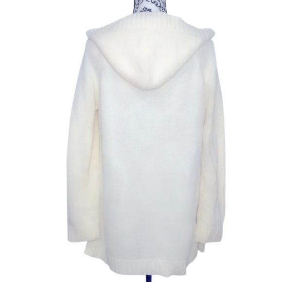 Cream Cable Knit Button Down Sweater With Hood - Picture 3 of 5